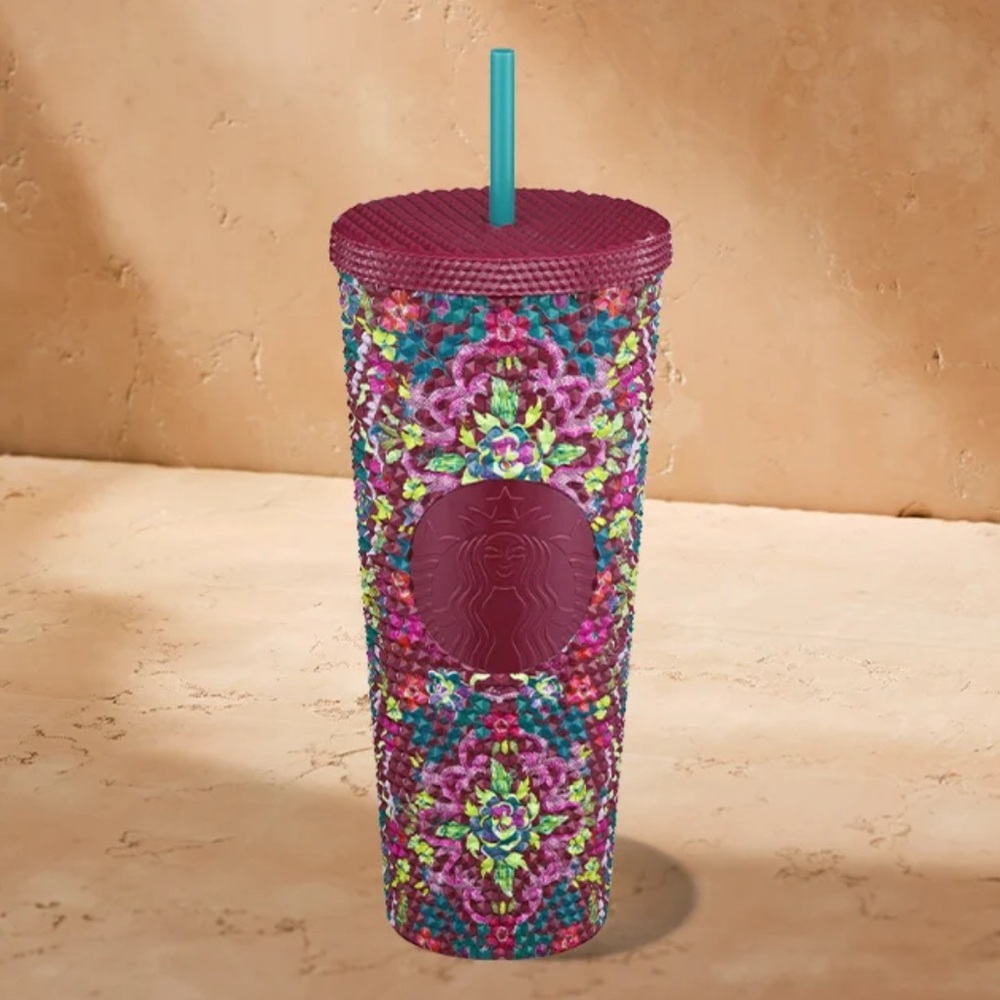 Starbucks Burgundy and Green Textured Tumbler
Floral Bling Cold Cup NEW